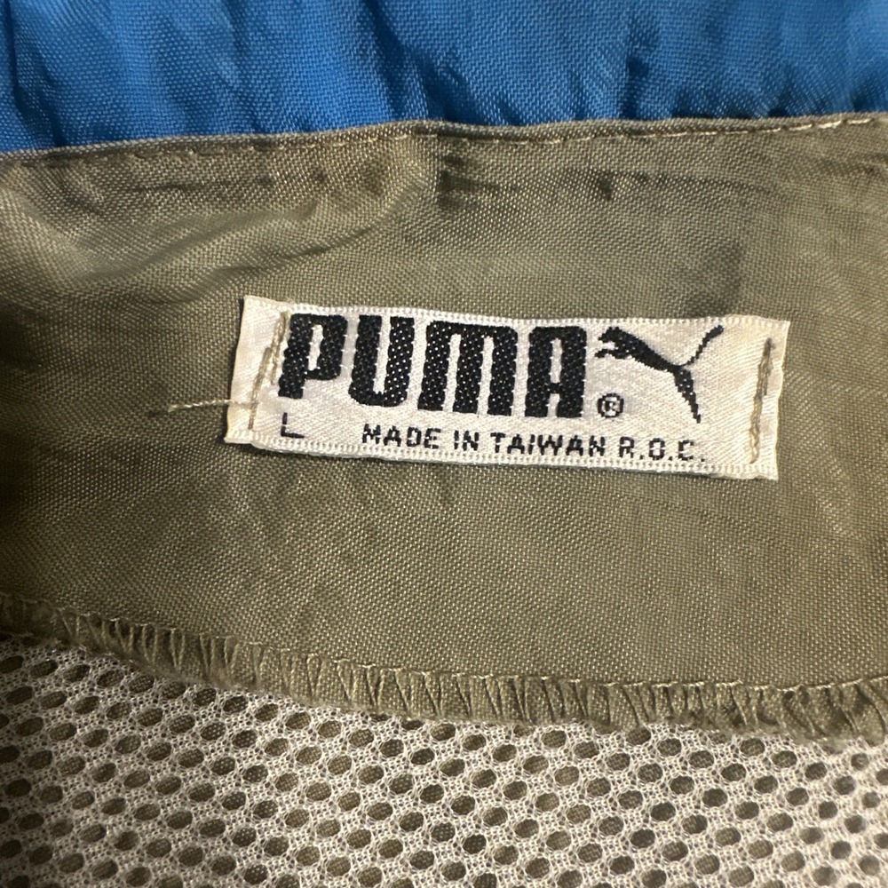 Vintage 80'S Puma Anorak Jacket Men's L Green/Blue 1/4 Zip Front Pocket Zip Hood
